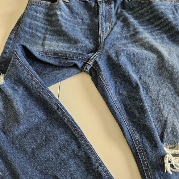 Old Navy Jeans Womens 16 Blue Mid Rise Boyfriend Cropped Distressed Stretch Boho - Picture 10 of 16